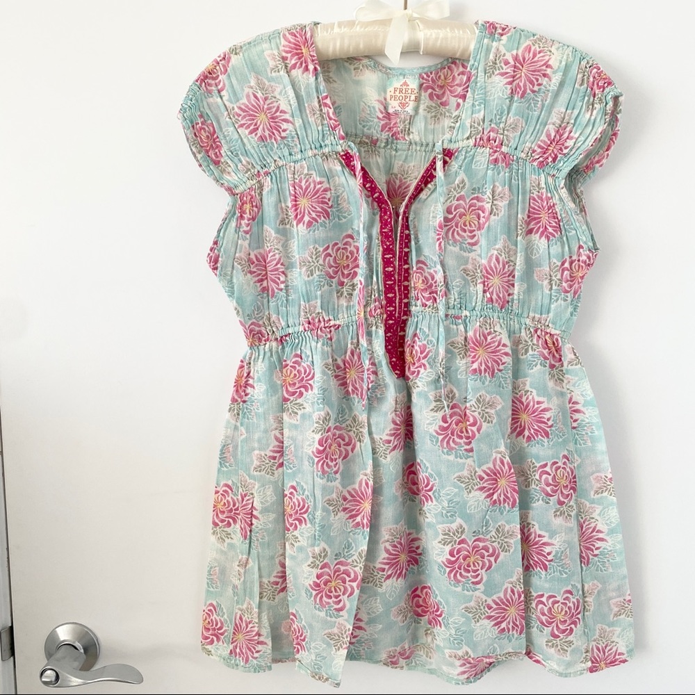 Vintage Free People Printed Cotton Top in Pale Turquoise Size S